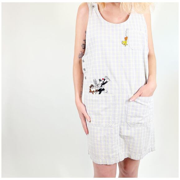 90s Vintage Looney Tunes Plaid Tank Dress Size Small - Picture 1 of 7